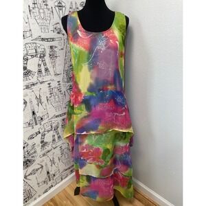 Vasna Desire Maxi Floral Abstract L Asymmetrical‎ Tiered Sleeveless Dress Boho